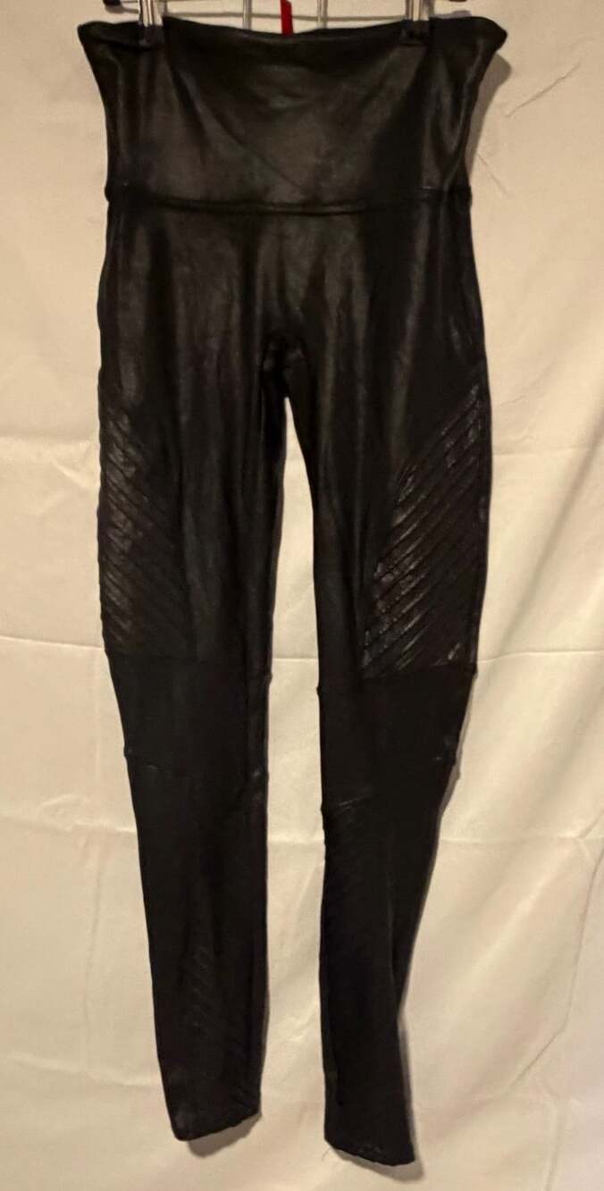 Spanx Faux Leather Moto Leggings Size M Black